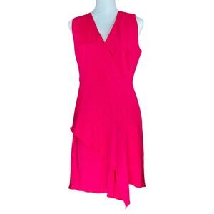 Elie Tahari Womens Isa Asymmetric Ruffle Dress Size L Linen Fuchsia